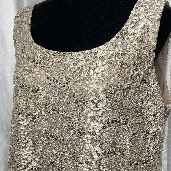 R&M Richards Women’s 14 Lacy Sequins Shimmery Gold Colored Lined Sleeveless Top - Picture 5 of 8